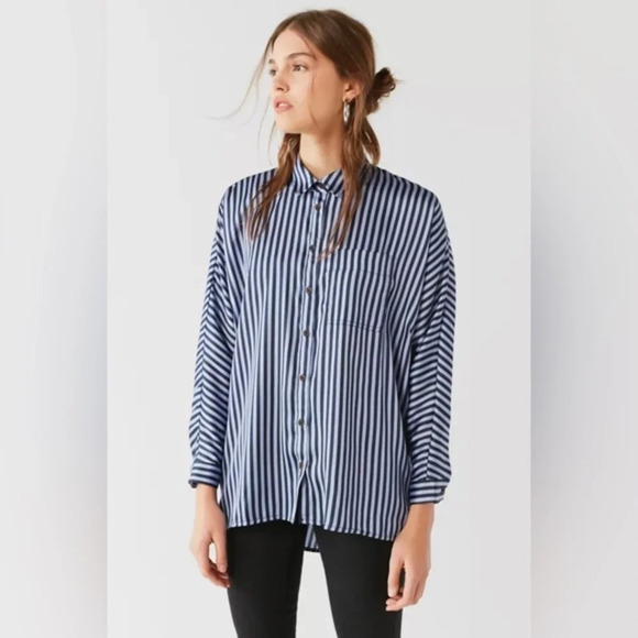 Urban Outfitters Tops - urban outfitters Sunny Day women’s white striped long sleeve shirt Blouse Size M